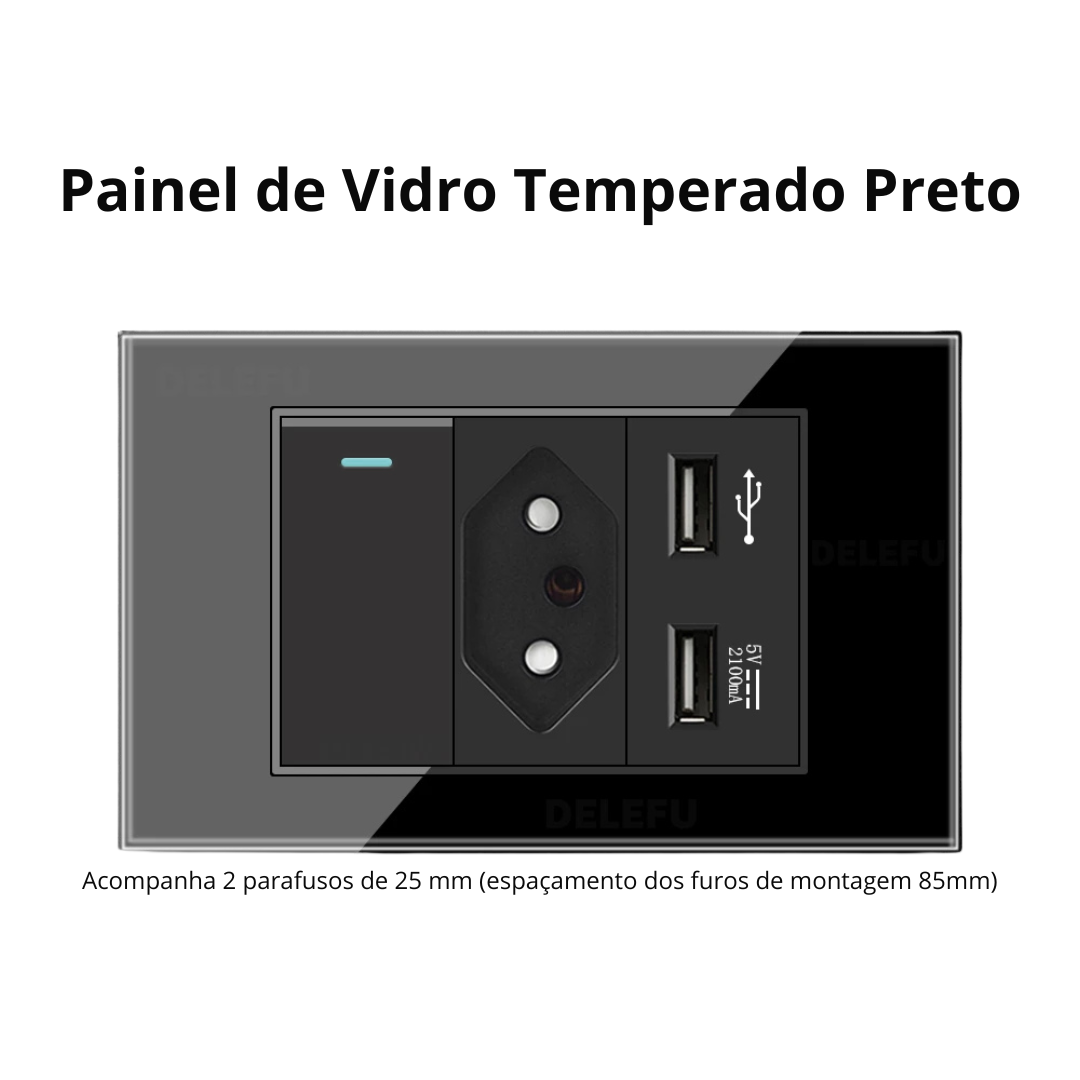 Conjunto de Interruptor 4x2 - Linha Vidro Preto