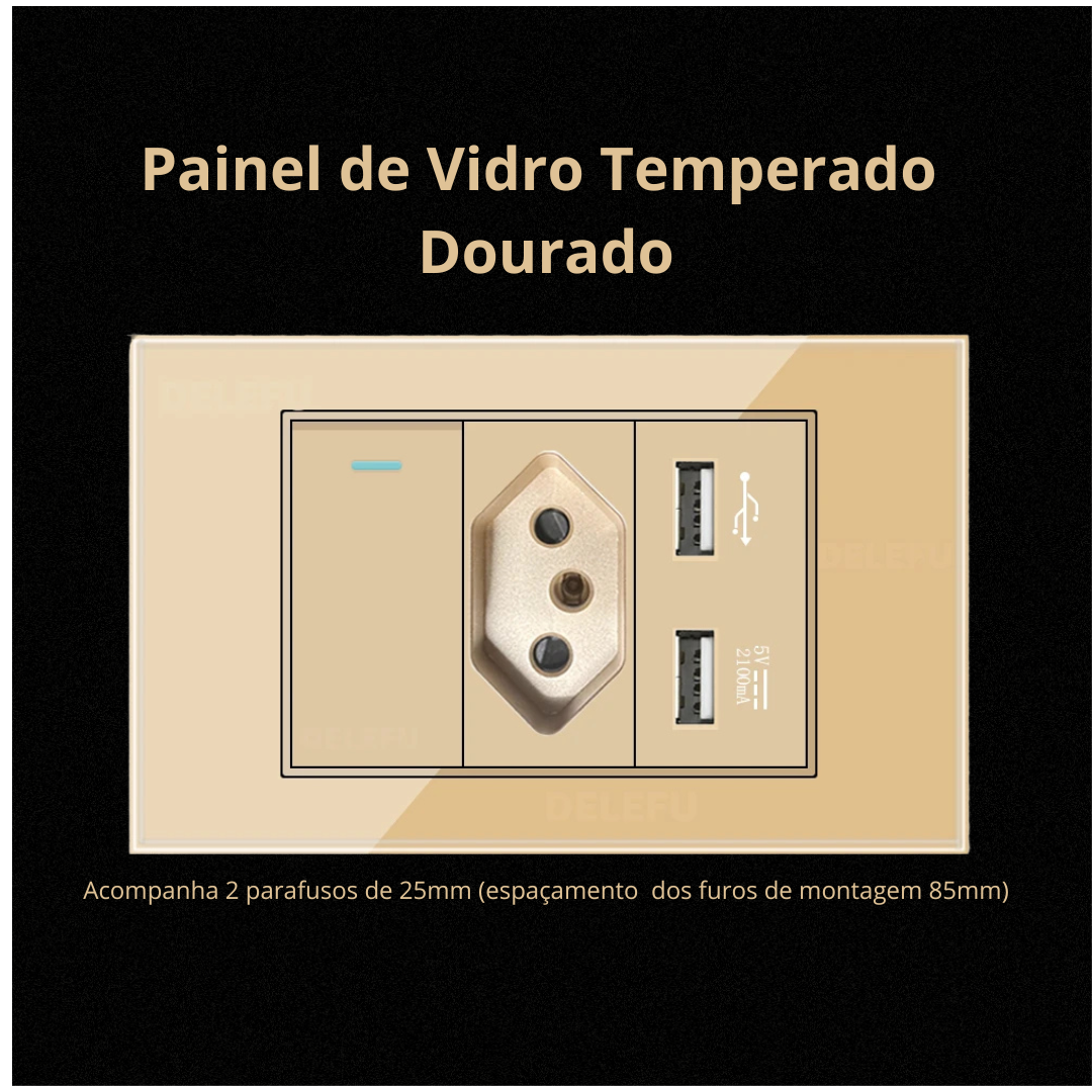 Conjunto de Interruptor 4x2 - Linha Vidro Dourado