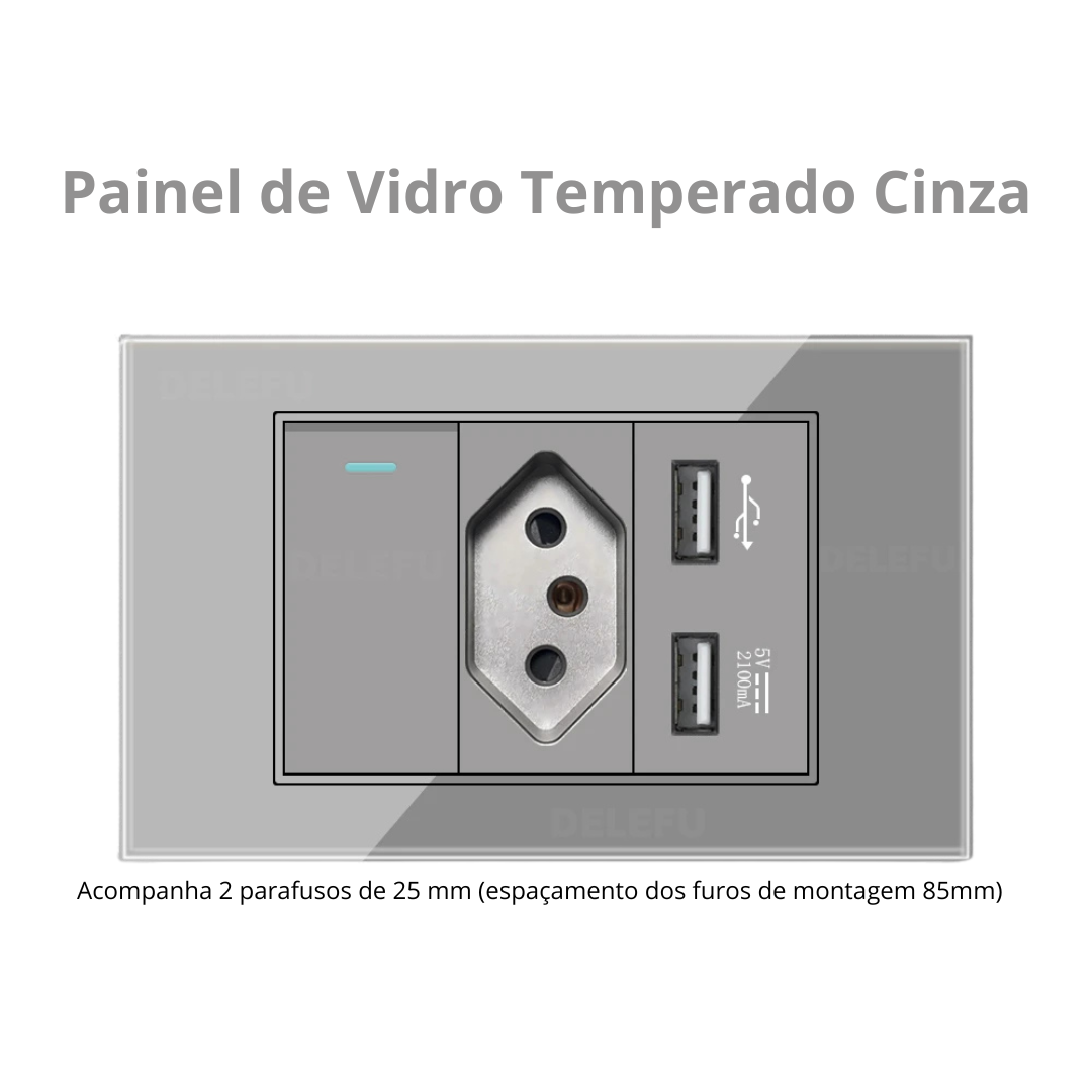 Conjunto de Interruptor 4x2 - Linha Vidro Cinza
