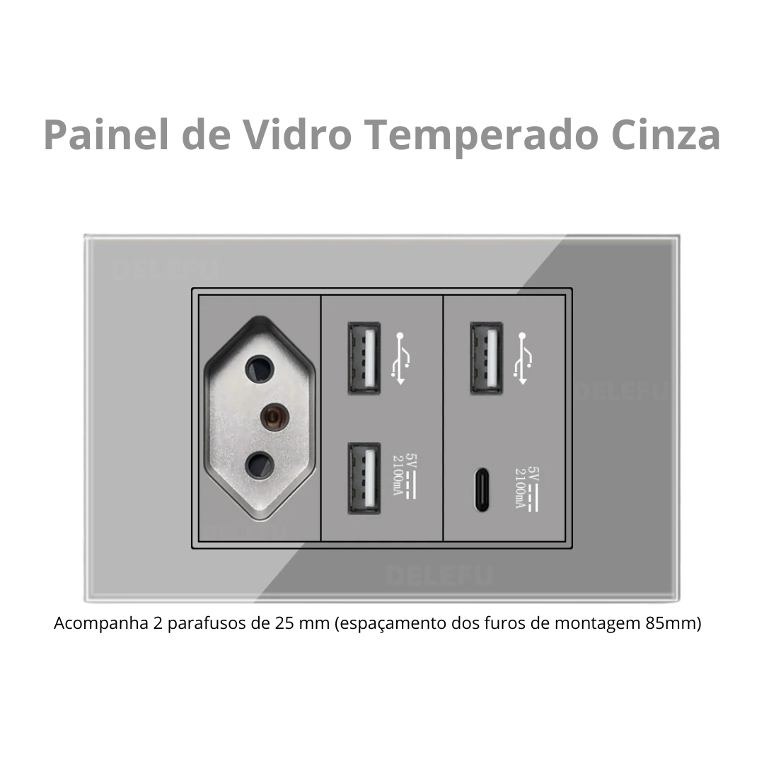 Conjunto de Interruptor 4x2 - Linha Vidro Cinza