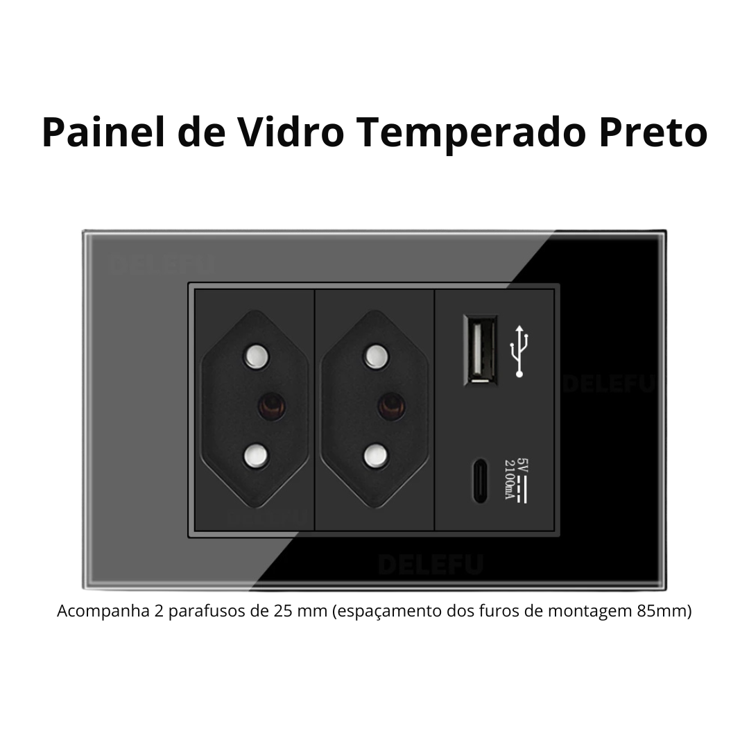 Conjunto de Interruptor 4x2 - Linha Vidro Preto