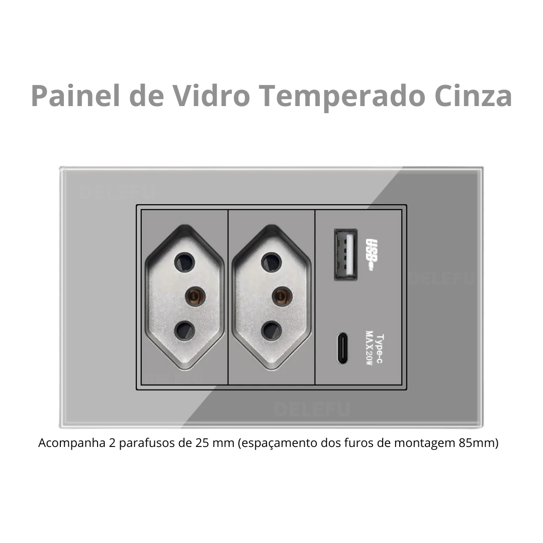 Conjunto de Interruptor 4x2 - Linha Vidro Cinza