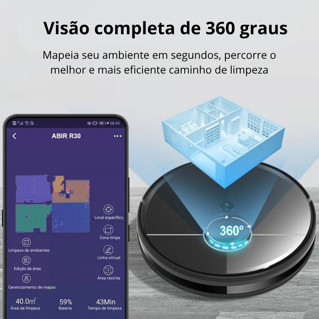 Aspirador de Pó Inteligente ABIR R30 com Esvaziamento Automático