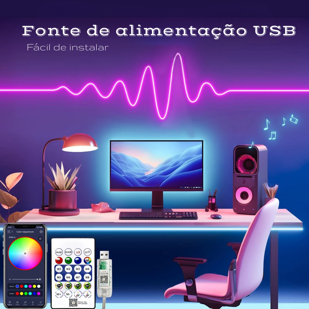 Fita de Neon RGB com Controle Remoto