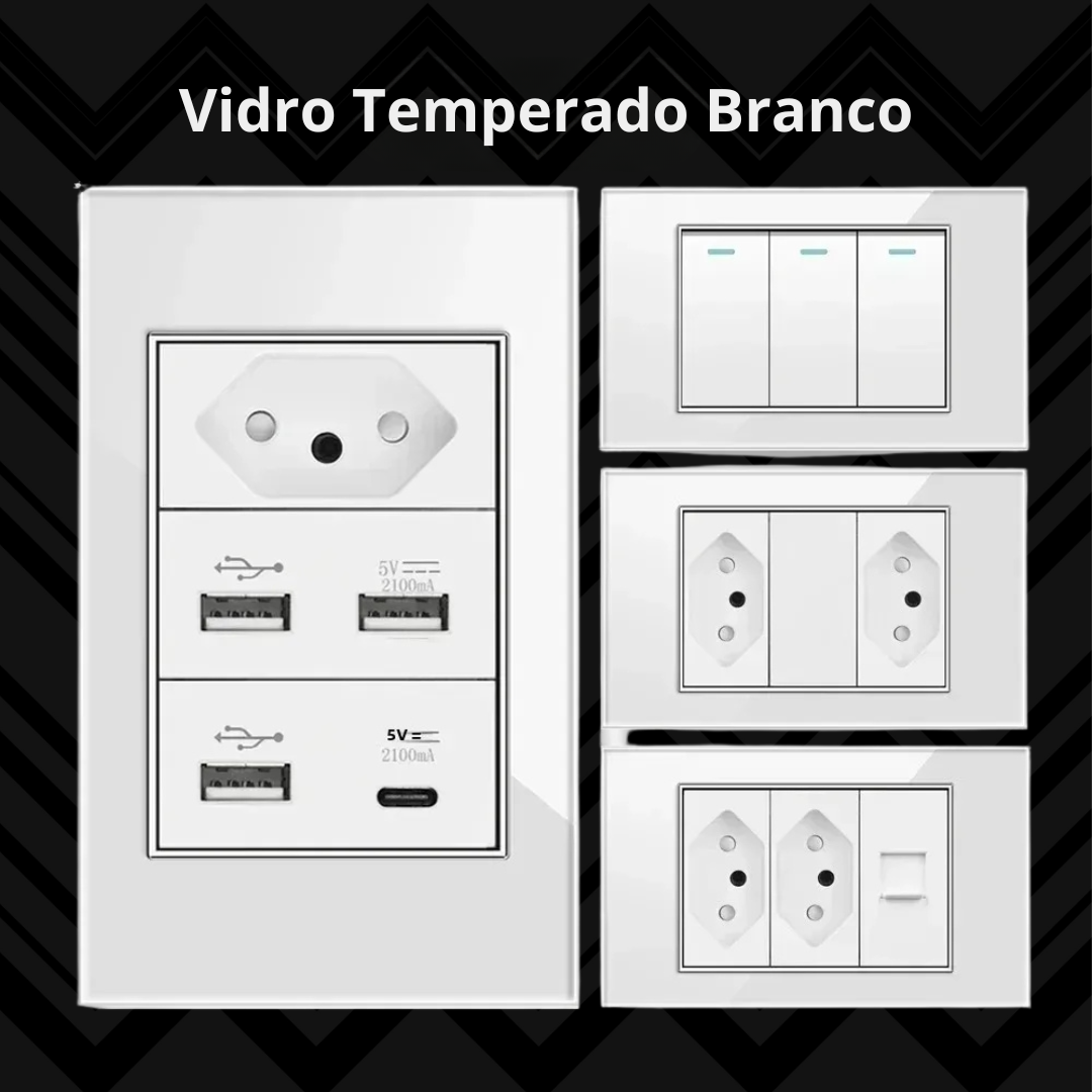 Conjunto de Interruptor 4x2 - Linha Vidro Branco