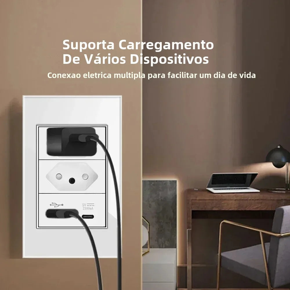 Conjunto de Interruptor 4x2 - Linha Vidro Branco