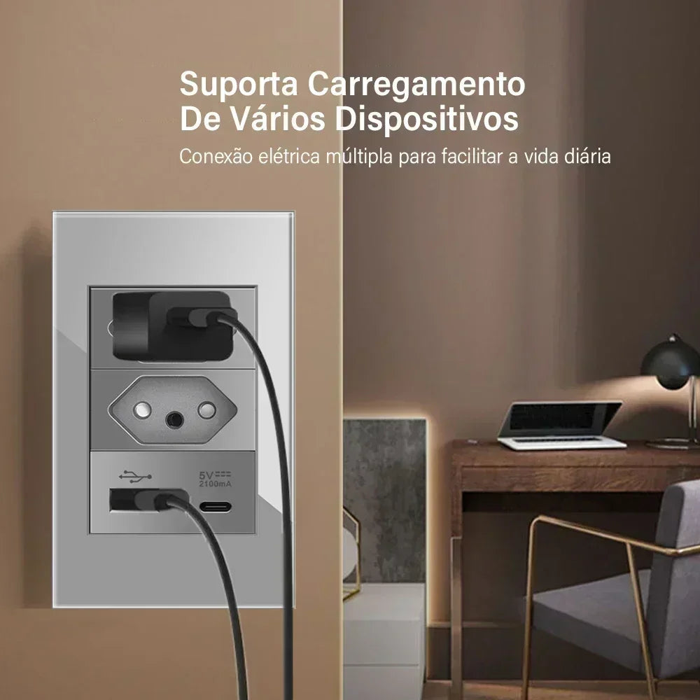 Conjunto de Interruptor 4x2 - Linha Vidro Cinza