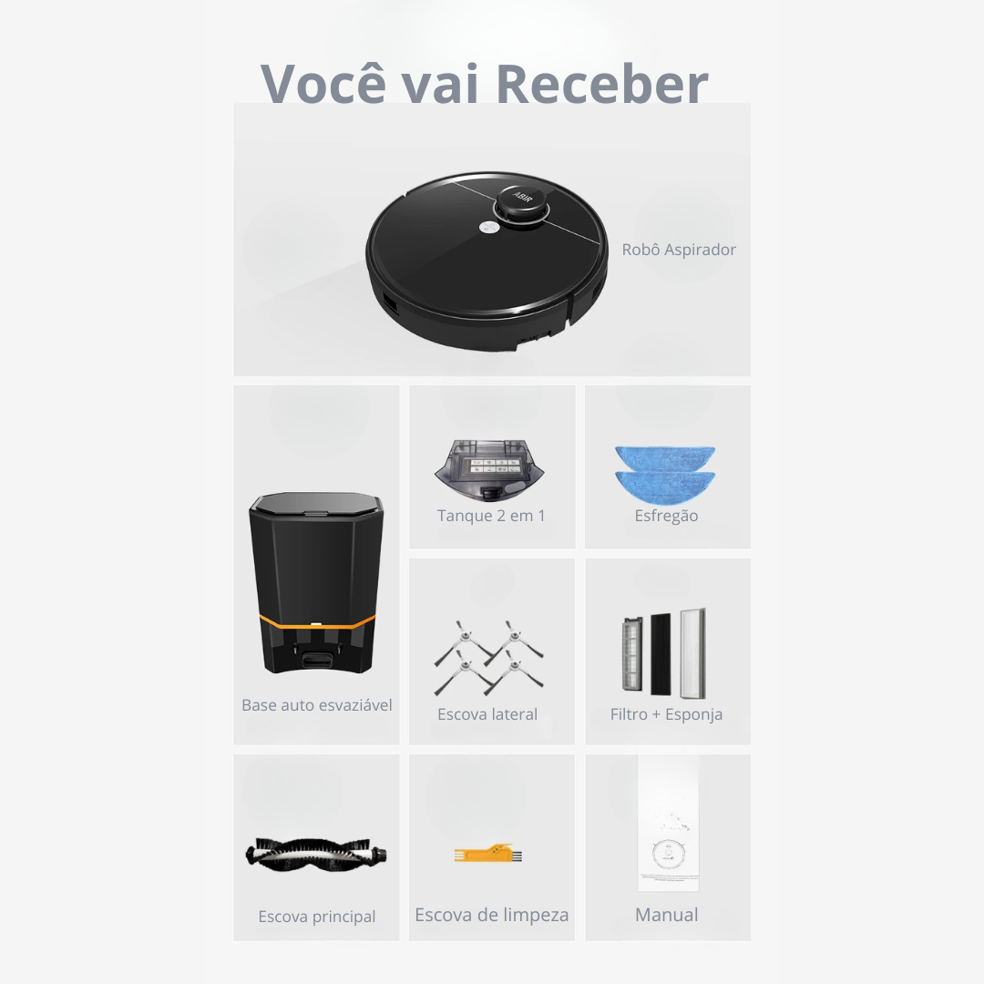 Aspirador de Pó Inteligente ABIR R30 com Esvaziamento Automático