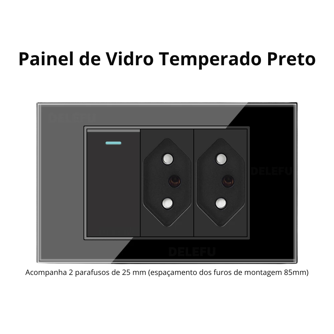 Conjunto de Interruptor 4x2 - Linha Vidro Preto