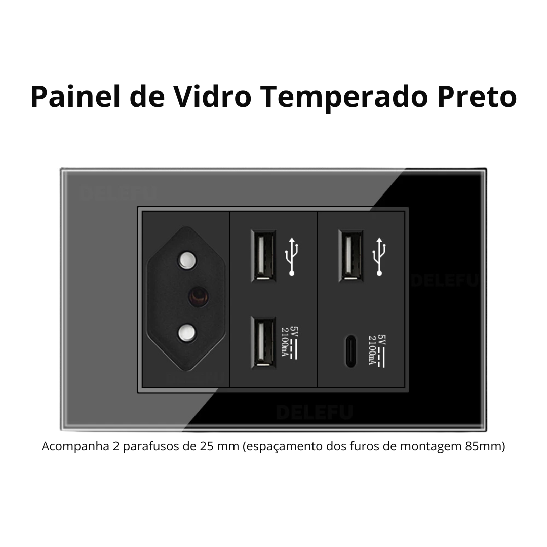 Conjunto de Interruptor 4x2 - Linha Vidro Preto