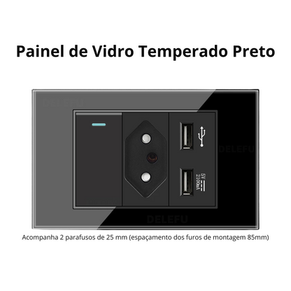 Conjunto de Interruptor 4x2 - Linha Vidro Preto