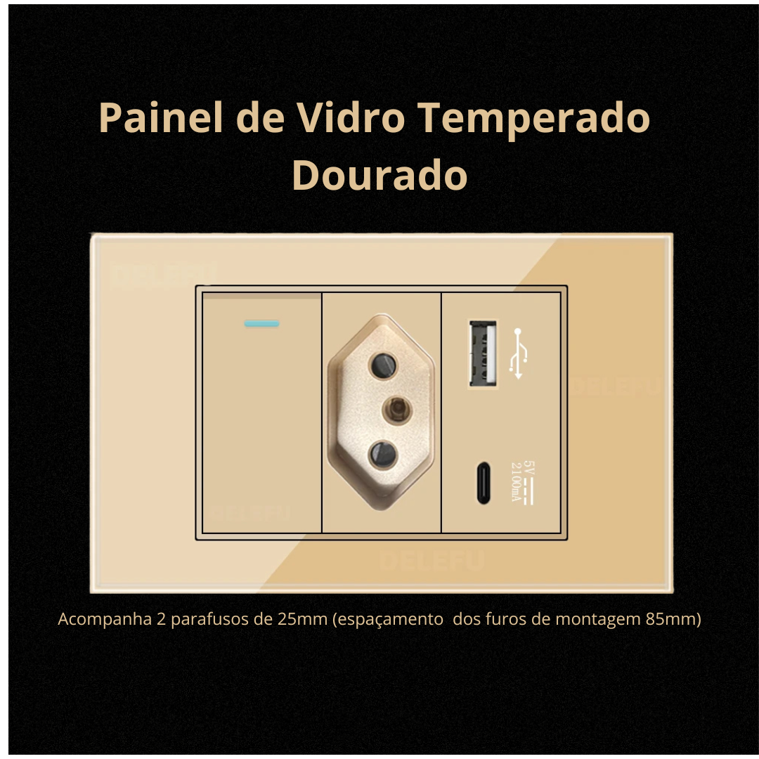 Conjunto de Interruptor 4x2 - Linha Vidro Dourado