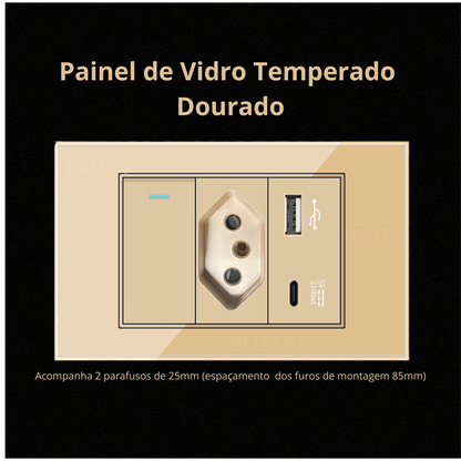 Conjunto de Interruptor 4x2 - Linha Vidro Dourado
