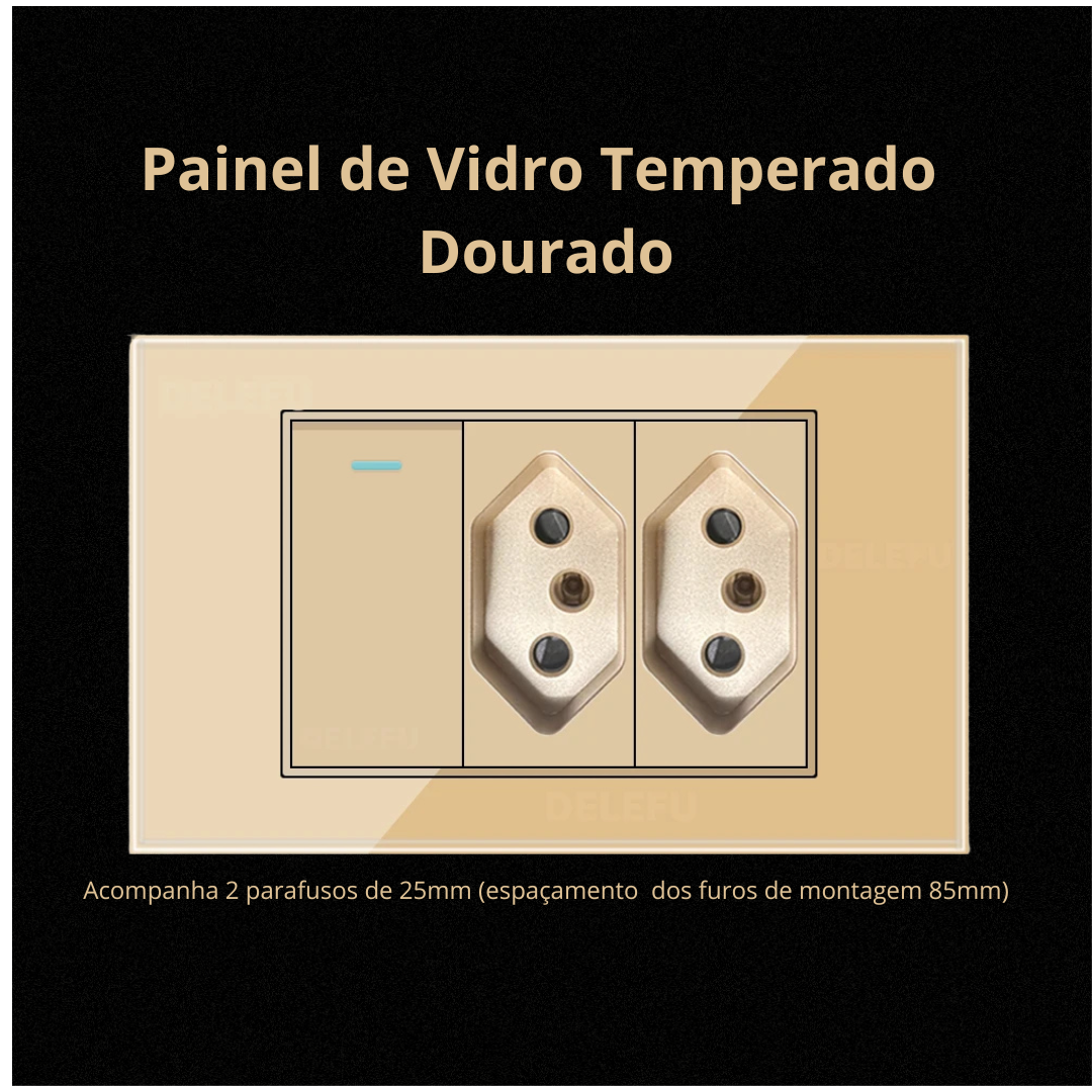 Conjunto de Interruptor 4x2 - Linha Vidro Dourado