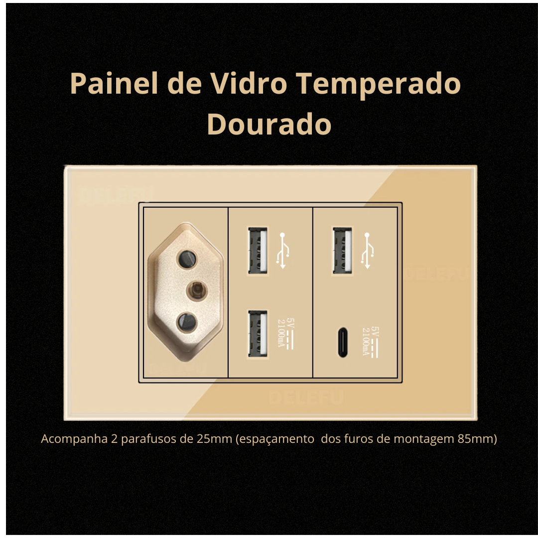 Conjunto de Interruptor 4x2 - Linha Vidro Dourado