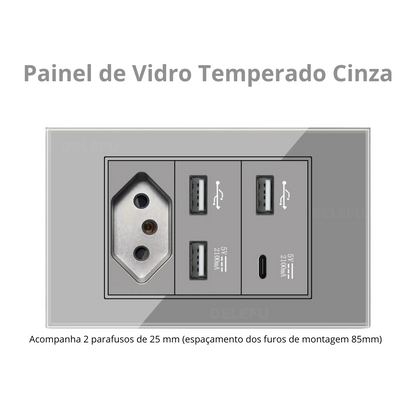 Conjunto de Interruptor 4x2 - Linha Vidro Cinza