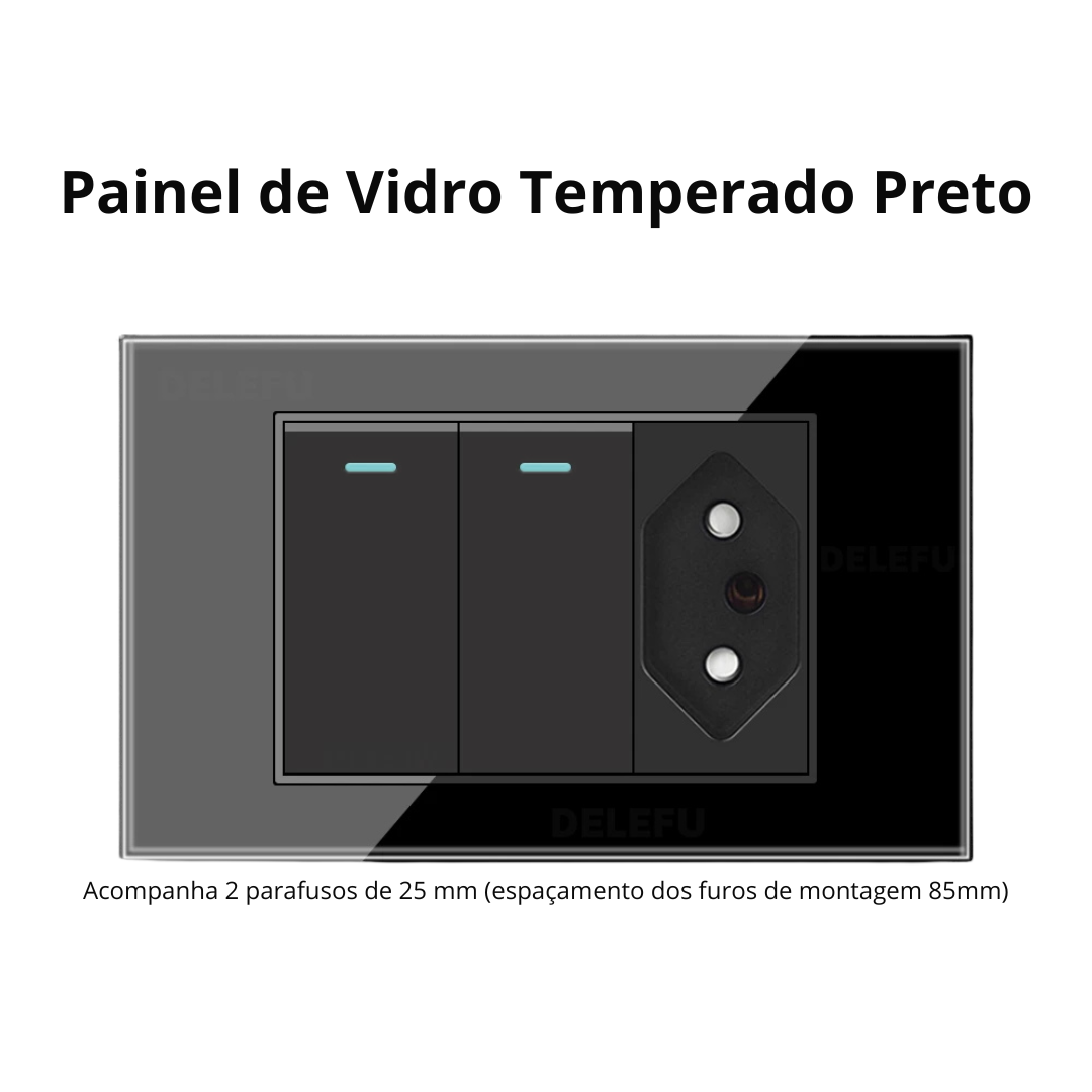 Conjunto de Interruptor 4x2 - Linha Vidro Preto