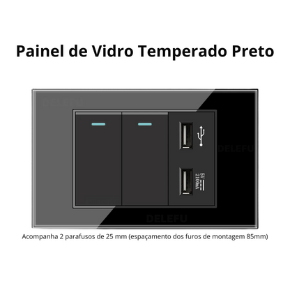 Conjunto de Interruptor 4x2 - Linha Vidro Preto