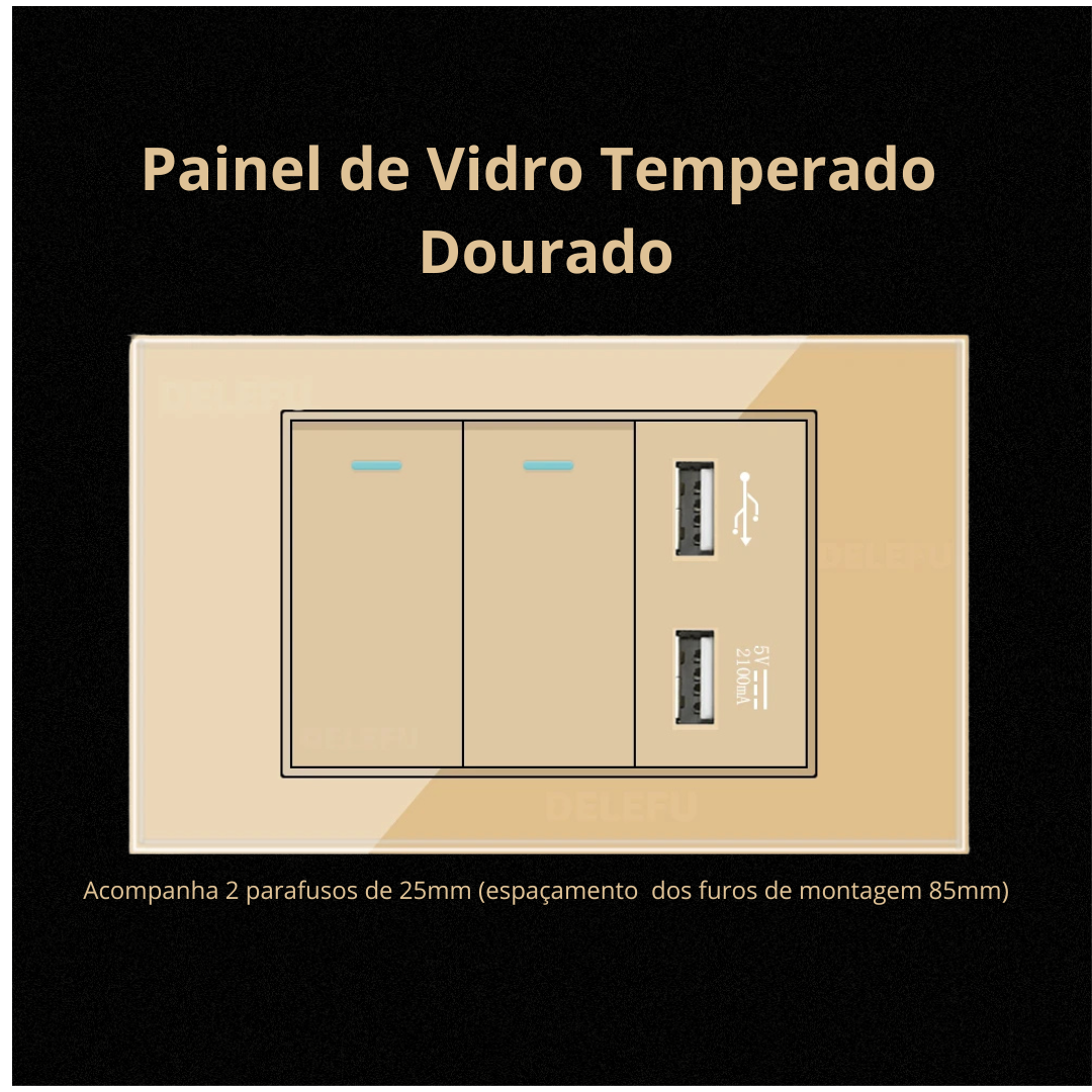 Conjunto de Interruptor 4x2 - Linha Vidro Dourado