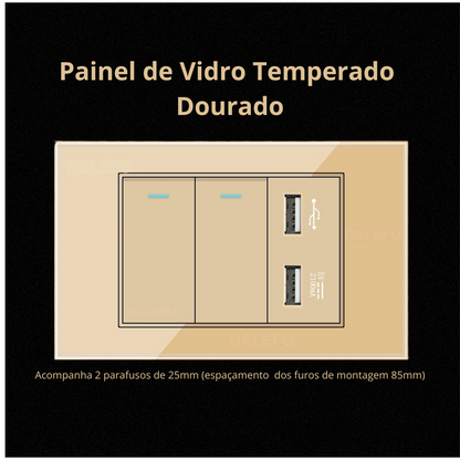 Conjunto de Interruptor 4x2 - Linha Vidro Dourado