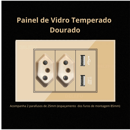 Conjunto de Interruptor 4x2 - Linha Vidro Dourado