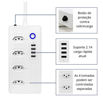 Filtro de Linha Inteligente com 4 Tomadas