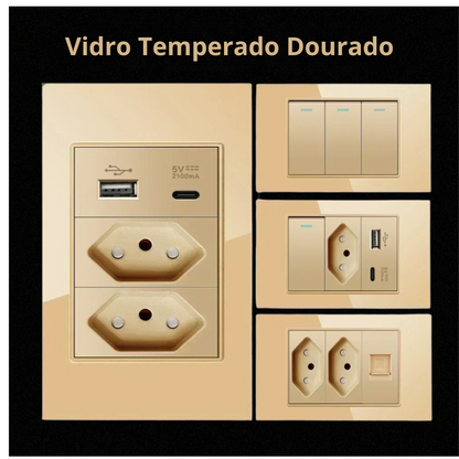 Conjunto de Interruptor 4x2 - Linha Vidro Dourado