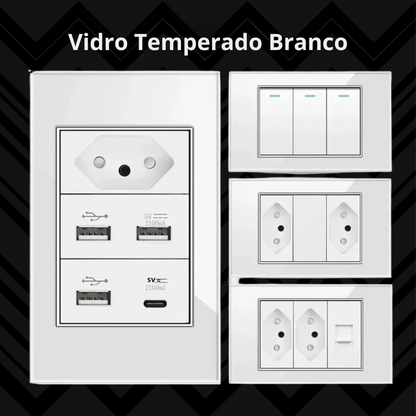 Conjunto de Interruptor 4x2 - Linha Vidro Branco