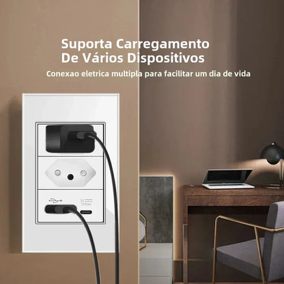 Conjunto de Interruptor 4x2 - Linha Vidro Branco