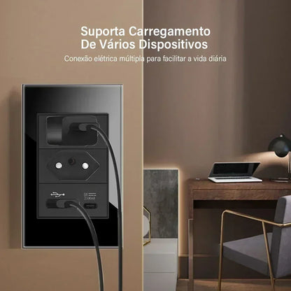 Conjunto de Interruptor 4x2 - Linha Vidro Preto