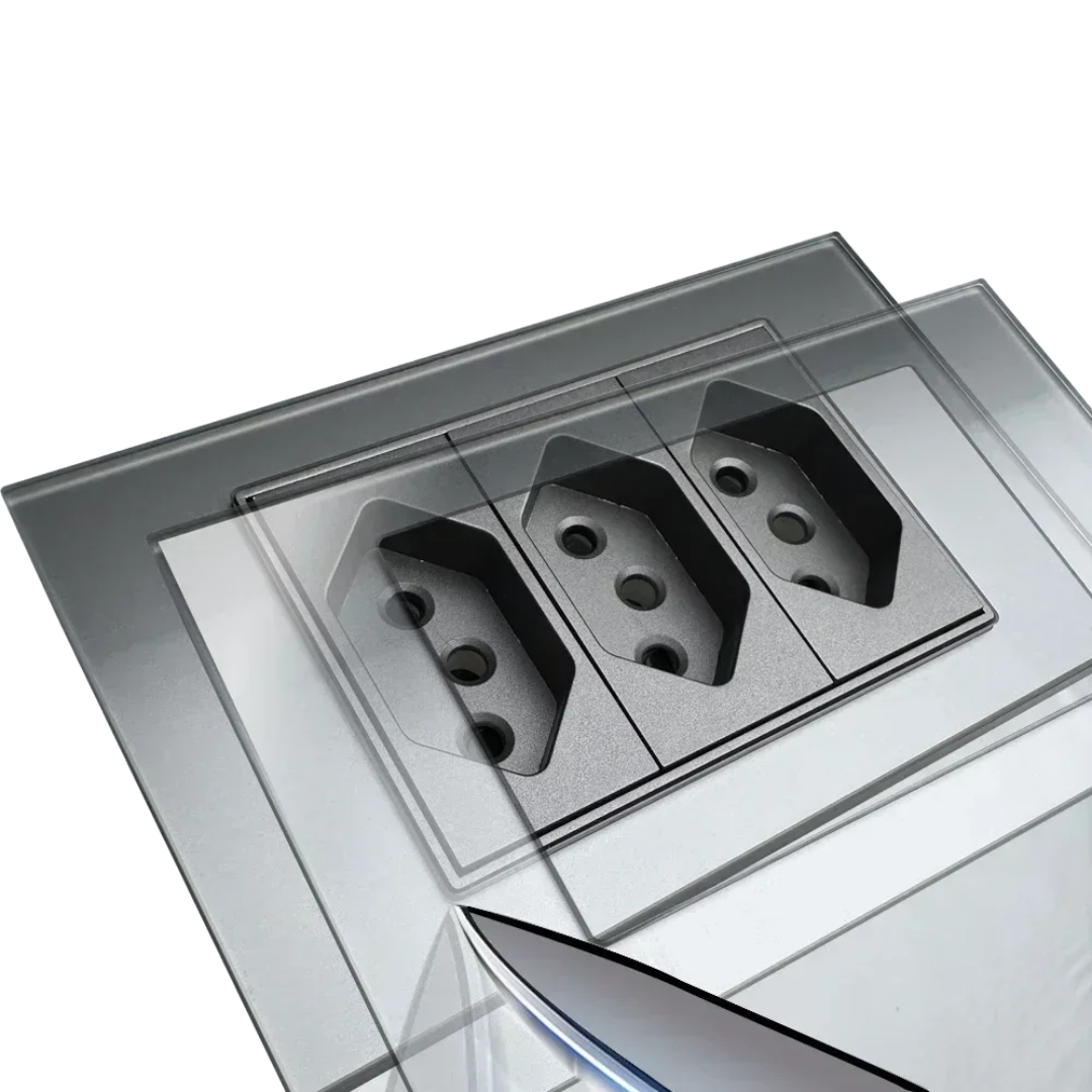 Conjunto de Interruptor 4x2 - Linha Vidro Cinza