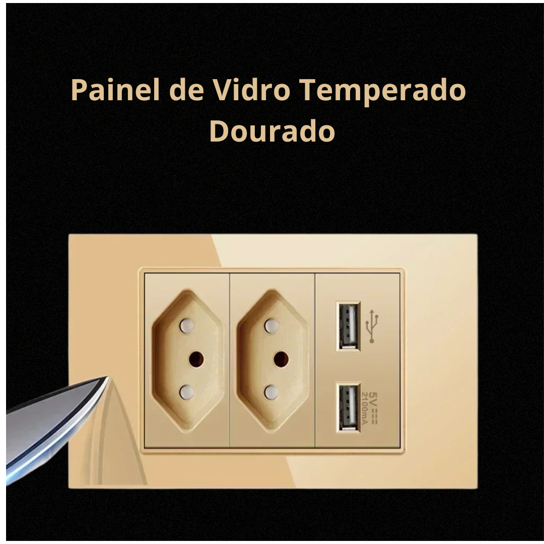 Conjunto de Interruptor 4x2 - Linha Vidro Dourado